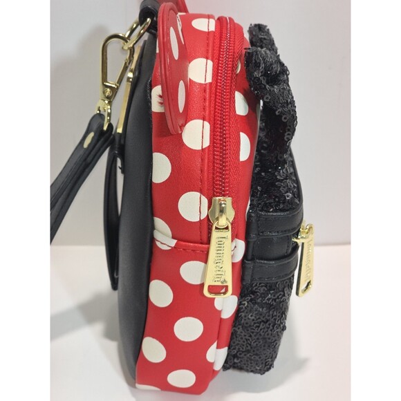 LOUNGEFLY DISNEY MINNIE MOUSE POLKA DOT BLACK SEQUIN WRISTLET BAG main image 11